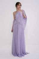 Manel-Fashion Hera dress displayed on a hanger, featuring a stylish, elegant design in soft fabric with intricate detailing.