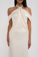 GRAZIA dress by MANEL-FASHION featuring a stylish design, shown on a model with elegant fabric and modern silhouette.