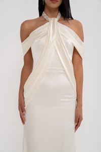 GRAZIA dress by MANEL-FASHION featuring a stylish design, shown on a model with elegant fabric and modern silhouette.