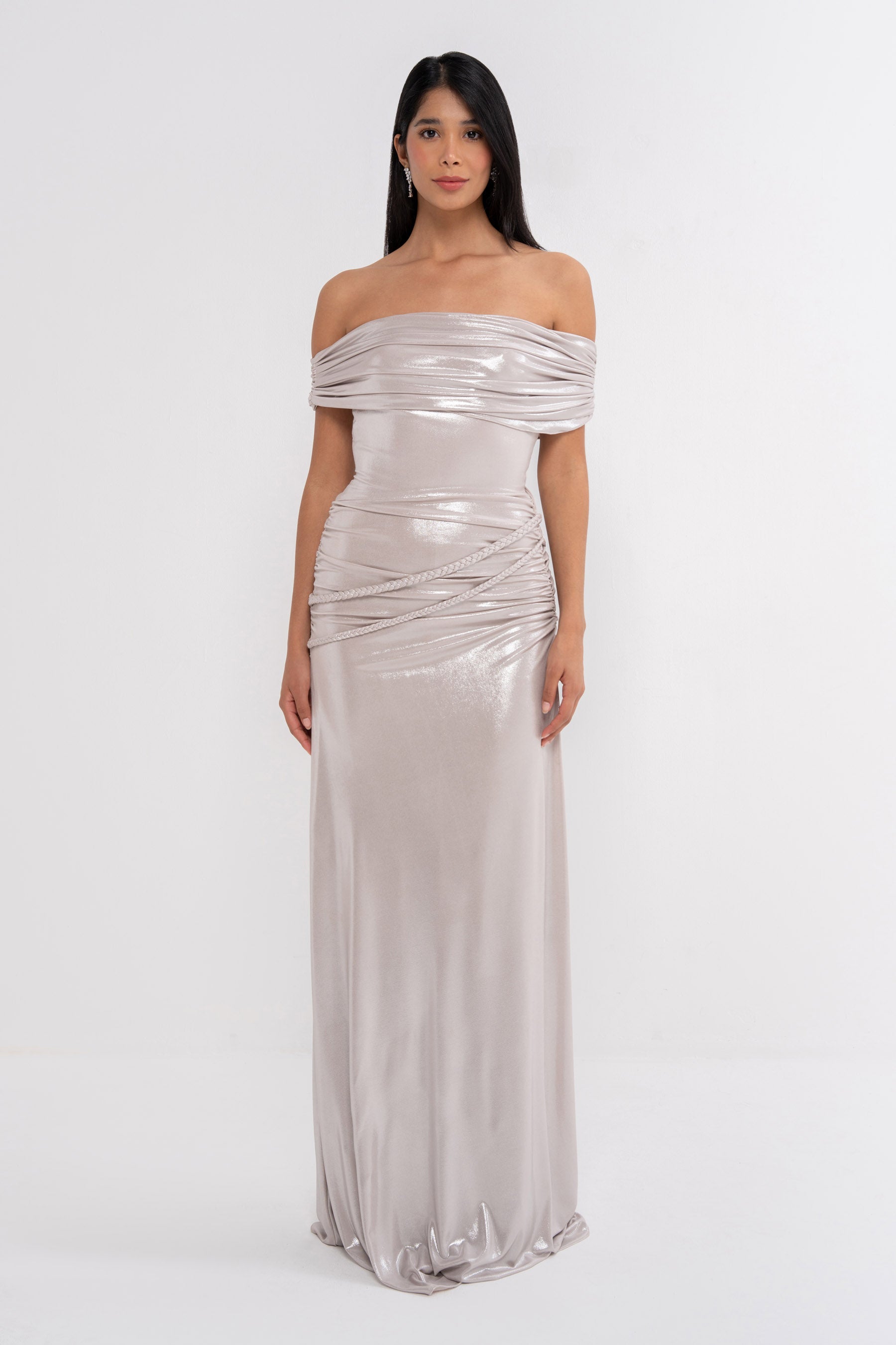 Electra dress by Manel-Fashion, stylish women's dress with a fitted silhouette and elegant design, shown on a hanger.