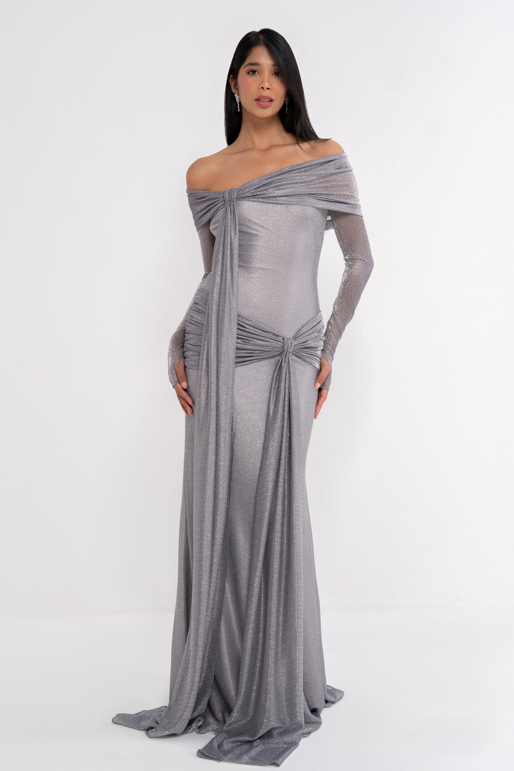 sachin and babi light blue dress Simple Gray Green Mermaid Satin Long Bridesmaid Dresses With Train, MBD170 main image 1