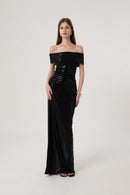 Black Metallic Shimmer Bardot Dress