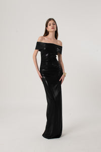 Black Metallic Shimmer Bardot Dress