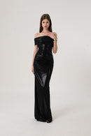 Black Metallic Shimmer Bardot Dress