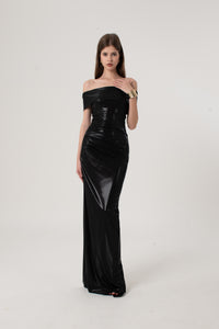 Black Metallic Shimmer Bardot Dress