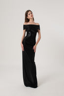 Black Metallic Shimmer Bardot Dress