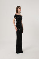Black Metallic Shimmer Bardot Dress