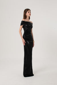 Black Metallic Shimmer Bardot Dress