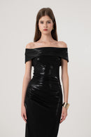 Black Metallic Shimmer Bardot Dress