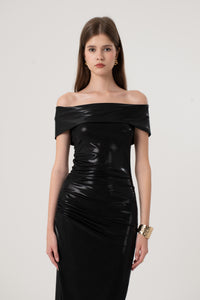 Black Metallic Shimmer Bardot Dress