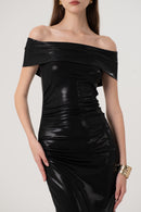Black Metallic Shimmer Bardot Dress