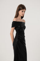 Black Metallic Shimmer Bardot Dress