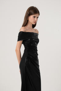 Black Metallic Shimmer Bardot Dress