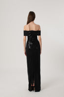 Black Metallic Shimmer Bardot Dress