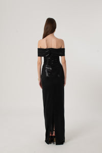 Black Metallic Shimmer Bardot Dress