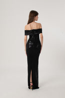 Black Metallic Shimmer Bardot Dress