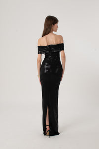 Black Metallic Shimmer Bardot Dress